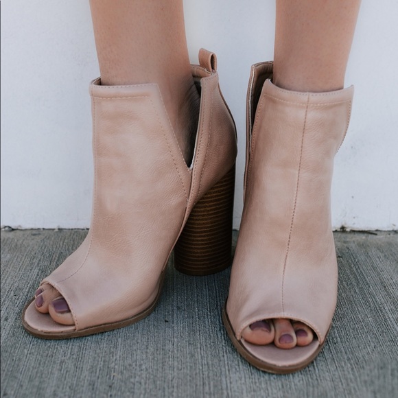 Nude Cylinder Heel Peep Toe Booties - Picture 2 of 5